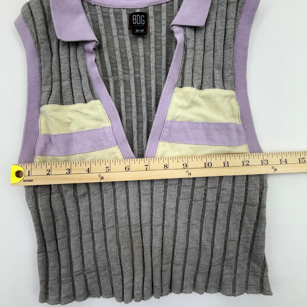 BDG Urban Outfitters Ribbed Sweater Vest Grey Lavender Yellow Collard Knit M